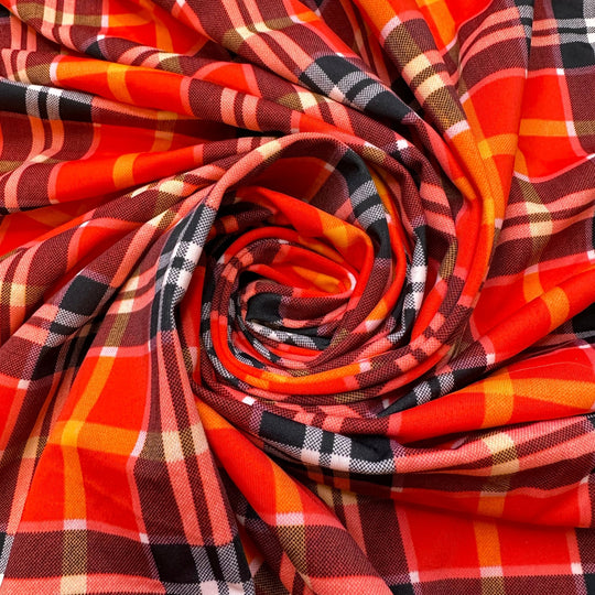 Loud Patterns - Poly/Spandex Knit - Orange Multi Plaid - 0.9M Bundle - True Deadstock fabric Fabric by private - Sustainable Textile | FABCYCLE