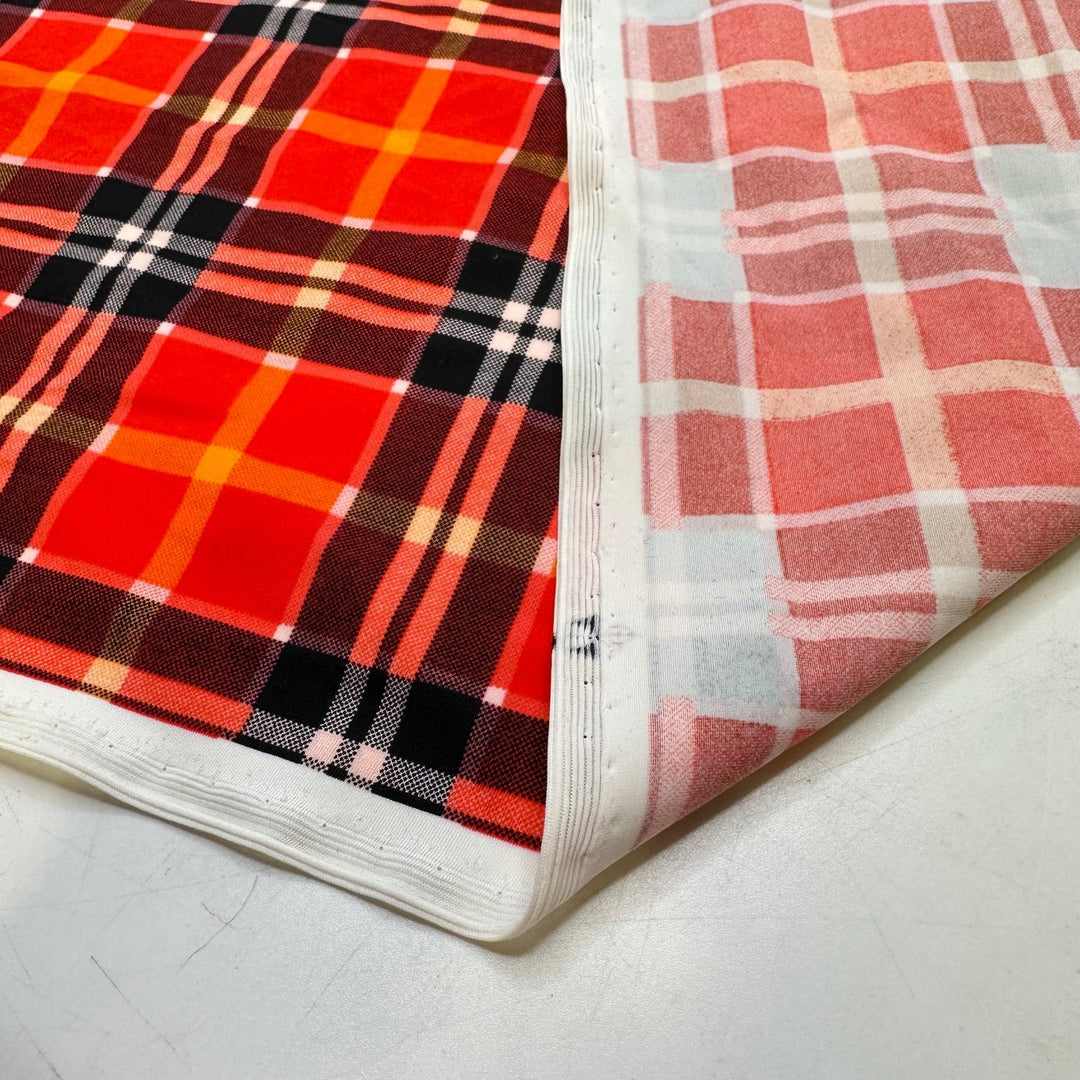 Loud Patterns - Poly/Spandex Knit - Orange Multi Plaid - 0.9M Bundle - True Deadstock fabric Fabric by private - Sustainable Textile | FABCYCLE