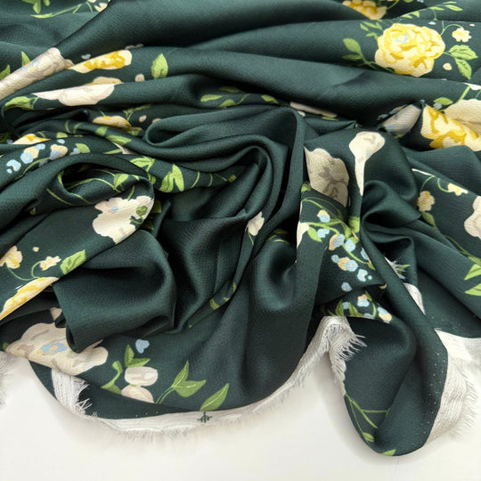 Love At First Sight - Polyester Blend Woven - Dark Green Multi Floral - 2M Bundle - True Deadstock fabric Fabric by private - Sustainable Textile | FABCYCLE