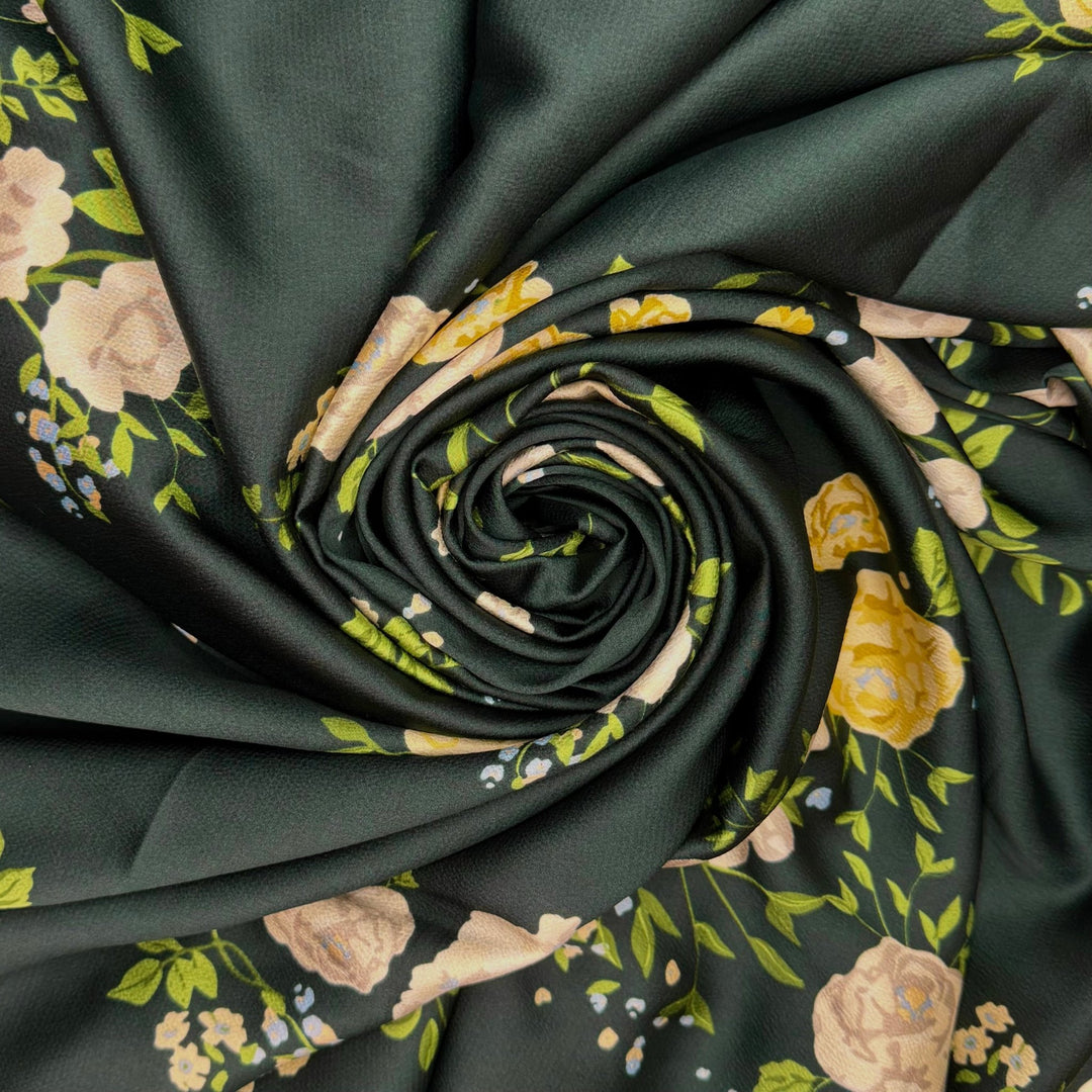 Love At First Sight - Polyester Blend Woven - Dark Green Multi Floral - 2M Bundle - True Deadstock fabric Fabric by private - Sustainable Textile | FABCYCLE