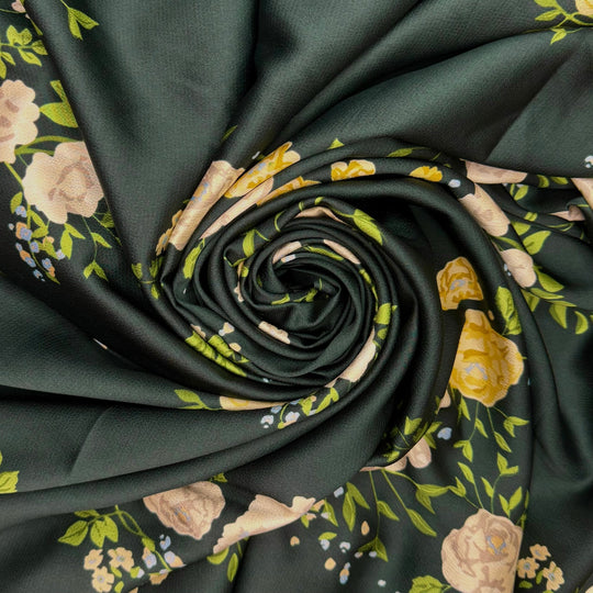 Love At First Sight - Polyester Blend Woven - Dark Green Multi Floral - 2M Bundle - True Deadstock fabric Fabric by private - Sustainable Textile | FABCYCLE