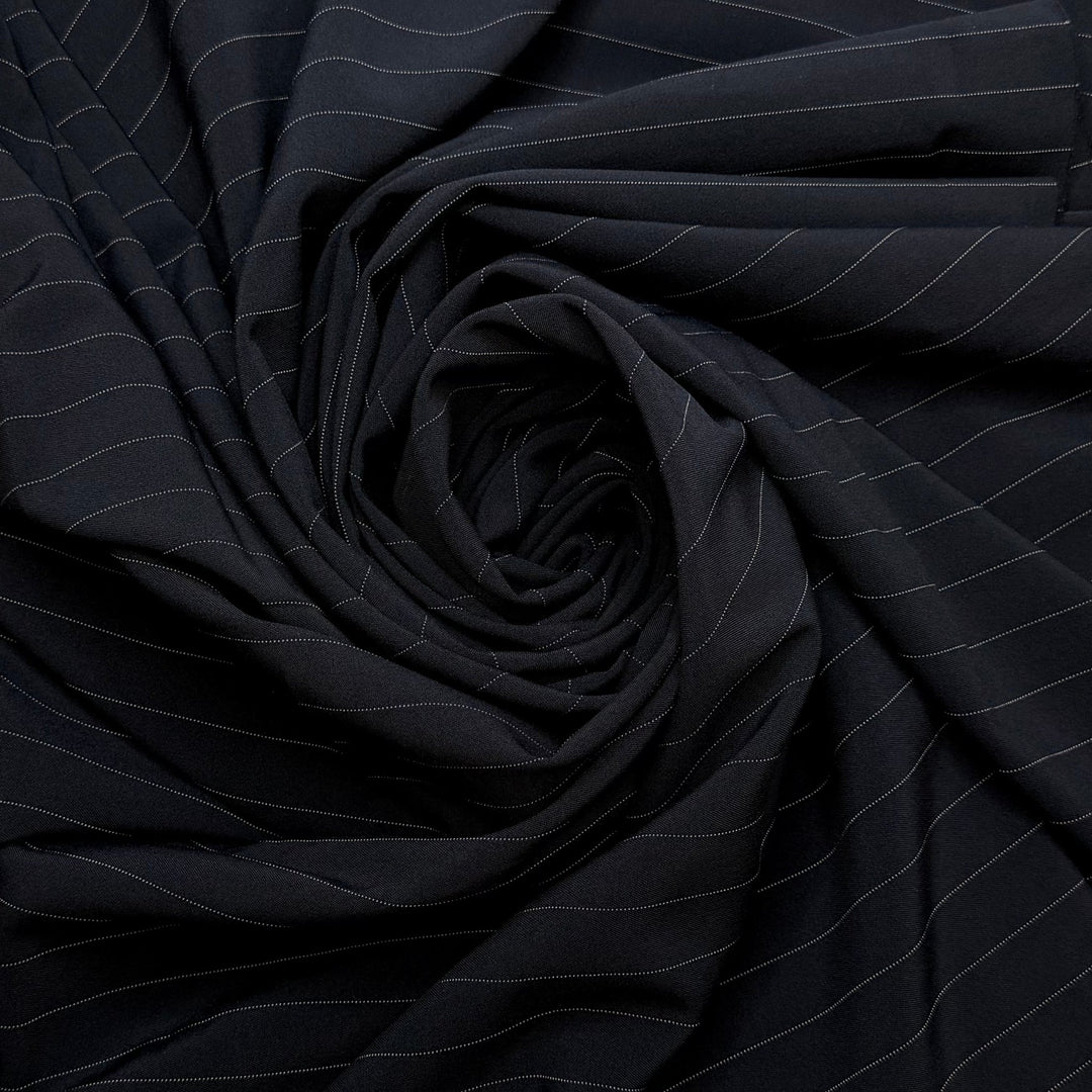 Machine Man - Twill Weave Polyester Blend Woven - Navy/White Pinstripe - 1.35M Bundle - True Deadstock fabric Fabric by private - Sustainable Textile | FABCYCLE