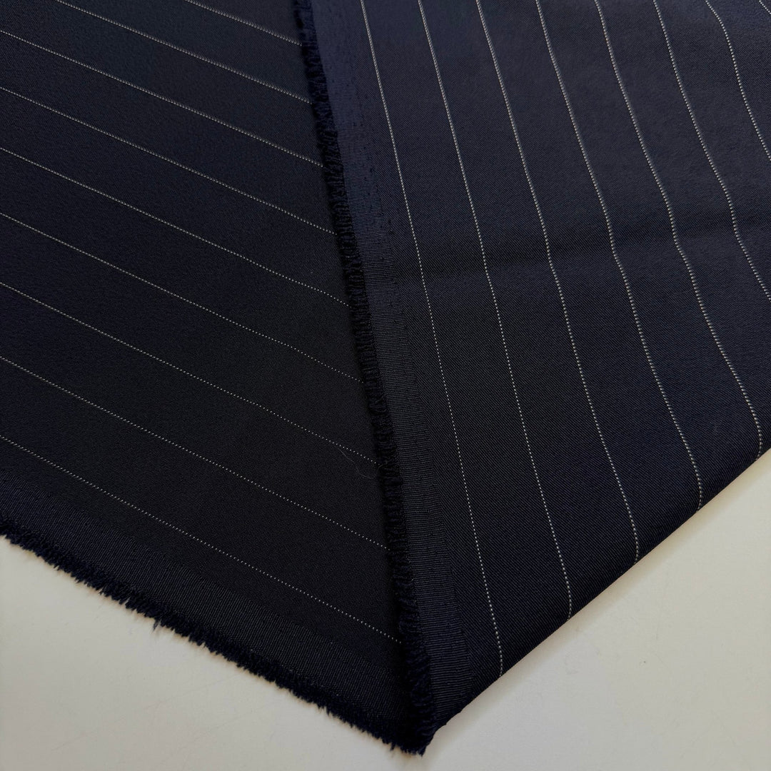 Machine Man - Twill Weave Polyester Blend Woven - Navy/White Pinstripe - 1.35M Bundle - True Deadstock fabric Fabric by private - Sustainable Textile | FABCYCLE