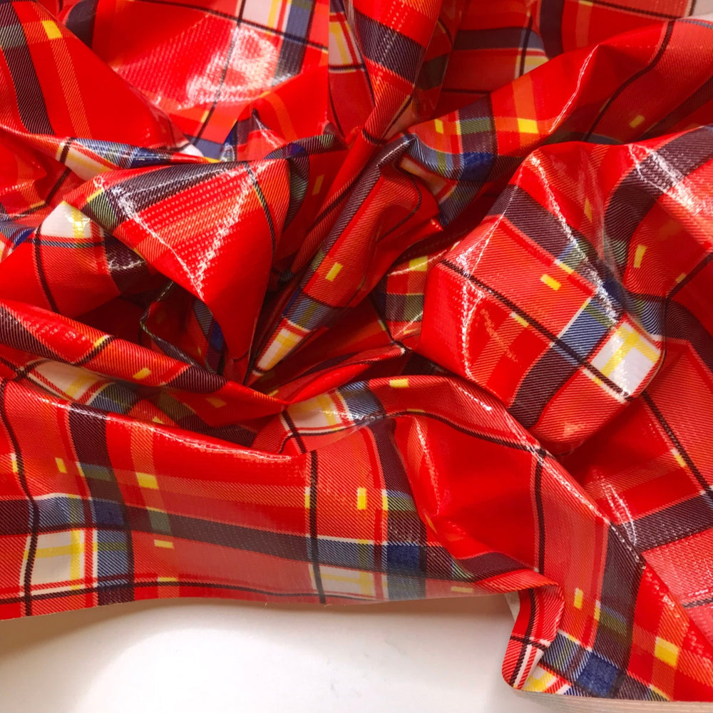 Mackintosh - Waterproof PU Woven - Red Multi Plaid - 2.2M Bundle - True Deadstock fabric Fabric by private - Sustainable Textile | FABCYCLE