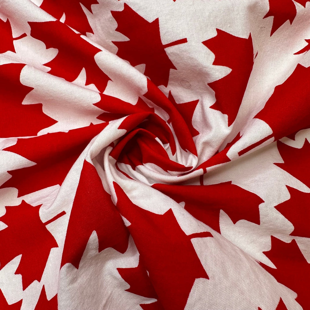 Made In Canada - Cotton Woven - White/Red Maple Leaf - 2.7M Bundle - True Deadstock fabric Fabric by private - Sustainable Textile | FABCYCLE