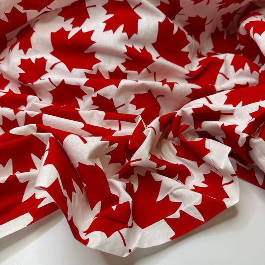Made In Canada - Cotton Woven - White/Red Maple Leaf - 2.7M Bundle - True Deadstock fabric Fabric by private - Sustainable Textile | FABCYCLE