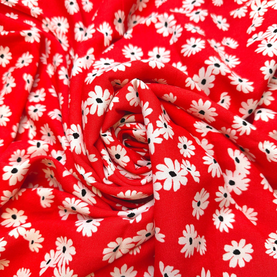 Made In Canada | Fabriqué Au Canada - Crepe Cotton Blend Woven - Red/White Floral - 3.5M Bundle - True Deadstock fabric Fabric by private - Sustainable Textile | FABCYCLE