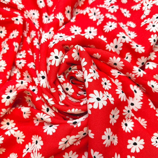 Made In Canada | Fabriqué Au Canada - Crepe Cotton Blend Woven - Red/White Floral - 3.5M Bundle - True Deadstock fabric Fabric by private - Sustainable Textile | FABCYCLE