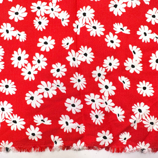 Made In Canada | Fabriqué Au Canada - Crepe Cotton Blend Woven - Red/White Floral - 3.5M Bundle - True Deadstock fabric Fabric by private - Sustainable Textile | FABCYCLE