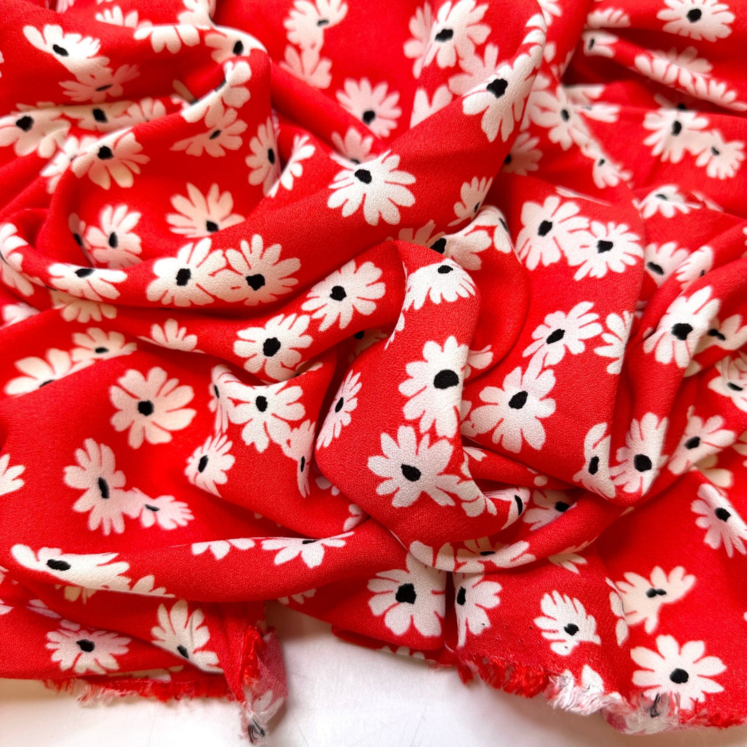 Made In Canada | Fabriqué Au Canada - Crepe Cotton Blend Woven - Red/White Floral - 3.5M Bundle - True Deadstock fabric Fabric by private - Sustainable Textile | FABCYCLE