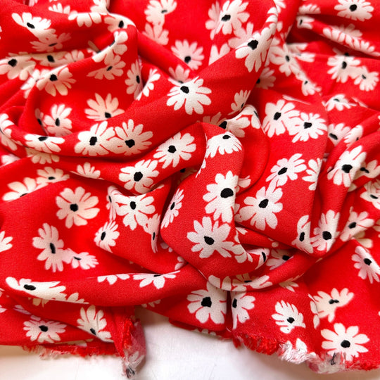 Made In Canada | Fabriqué Au Canada - Crepe Cotton Blend Woven - Red/White Floral - 3.5M Bundle - True Deadstock fabric Fabric by private - Sustainable Textile | FABCYCLE