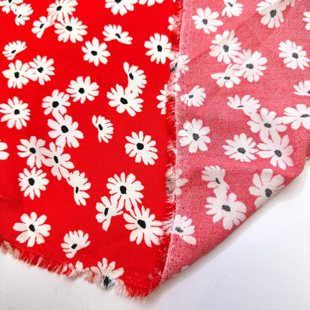 Made In Canada | Fabriqué Au Canada - Crepe Cotton Blend Woven - Red/White Floral - 3.5M Bundle - True Deadstock fabric Fabric by private - Sustainable Textile | FABCYCLE