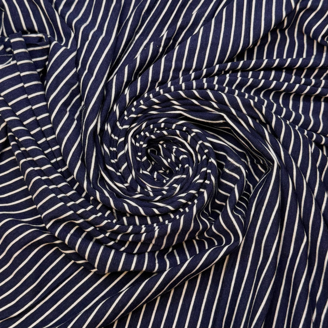 Maiden Hair Fern - Jersey Bamboo Blend Knit - White/Navy Pinstripe - 0.8M Bundle - True Deadstock fabric Fabric by private - Sustainable Textile | FABCYCLE
