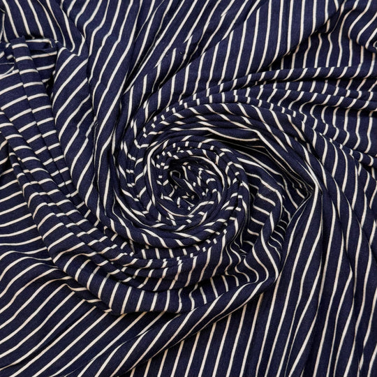Maiden Hair Fern - Jersey Bamboo Blend Knit - White/Navy Pinstripe - 0.8M Bundle - True Deadstock fabric Fabric by private - Sustainable Textile | FABCYCLE