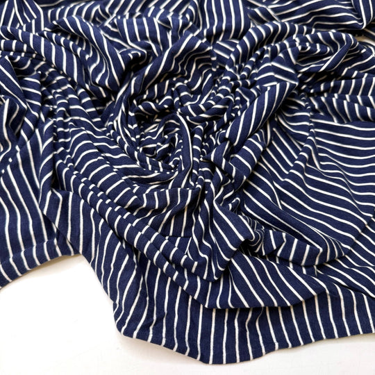Maiden Hair Fern - Jersey Bamboo Blend Knit - White/Navy Pinstripe - 0.8M Bundle - True Deadstock fabric Fabric by private - Sustainable Textile | FABCYCLE