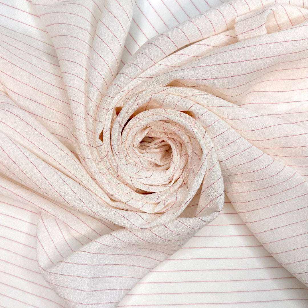 Makeover Montage - Crepe Polyester Blend Woven - Pink/White Pinstripe - 2M Bundle - True Deadstock fabric Fabric by private - Sustainable Textile | FABCYCLE