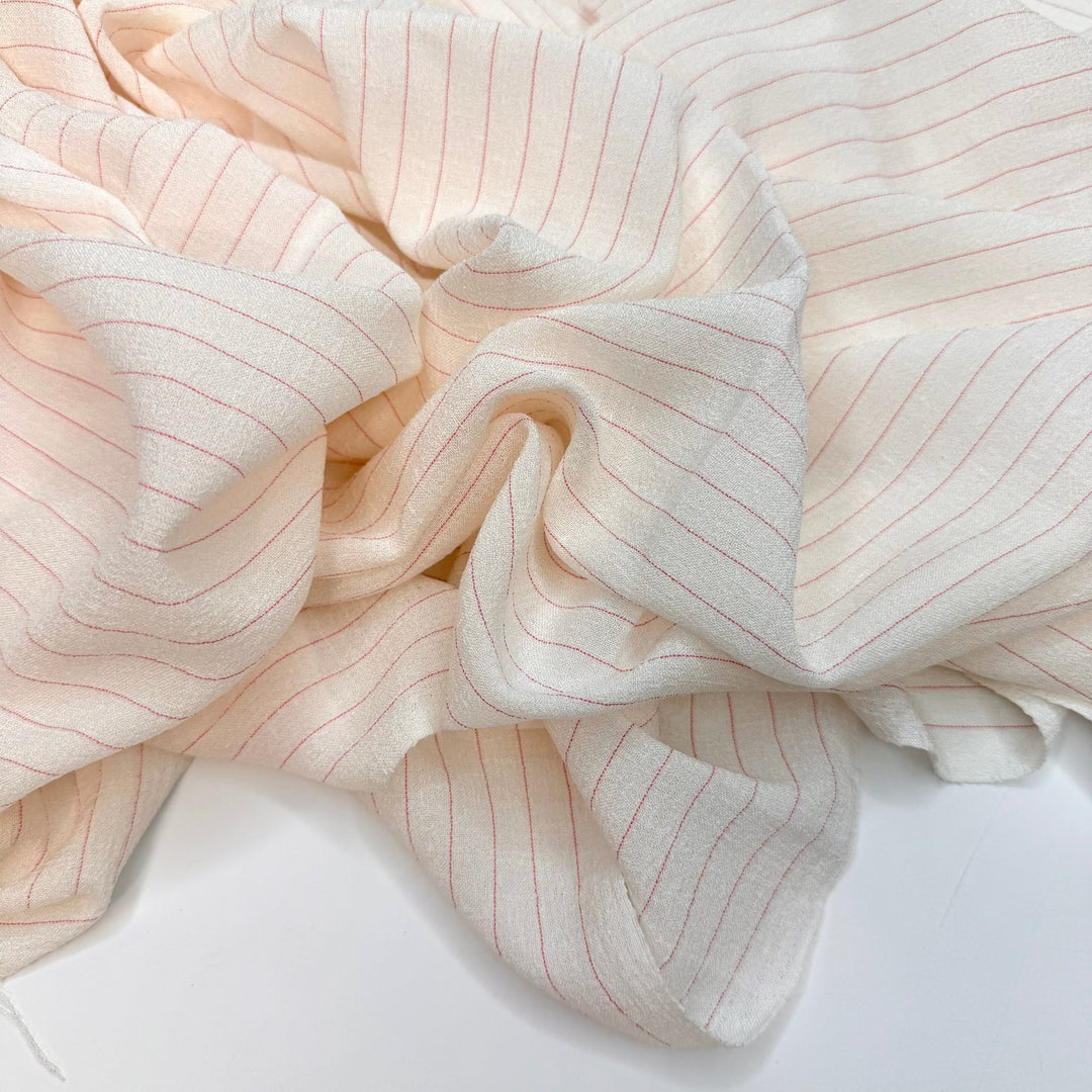 Makeover Montage - Crepe Polyester Blend Woven - Pink/White Pinstripe - 2M Bundle - True Deadstock fabric Fabric by private - Sustainable Textile | FABCYCLE