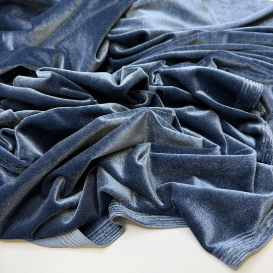 Making A Holiday Dinner Playlist - Knitted Velour Polyester Blend Knit - Blue - 2M Bundle - True Deadstock fabric Fabric by private - Sustainable Textile | FABCYCLE