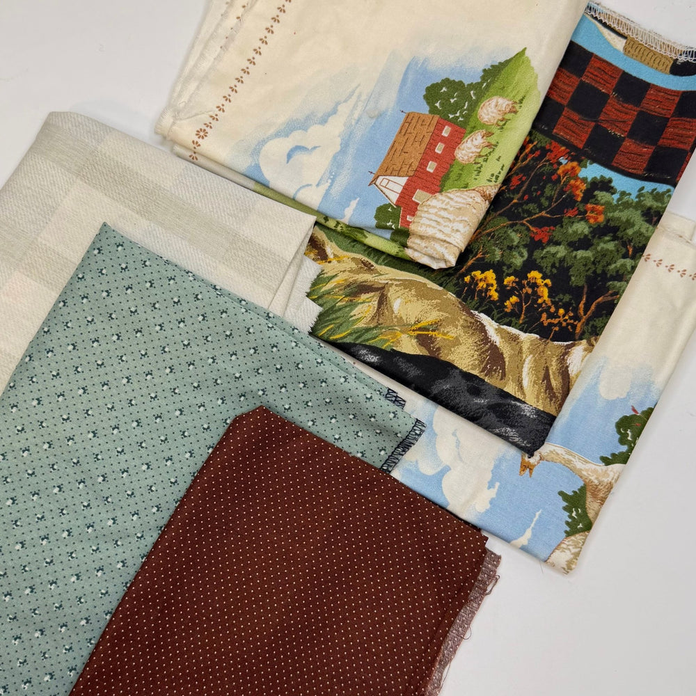 Making A House A Home - Cotton Woven - Brown/Blue - 6 Pack - True Deadstock fabric Fabric by private - Sustainable Textile | FABCYCLE