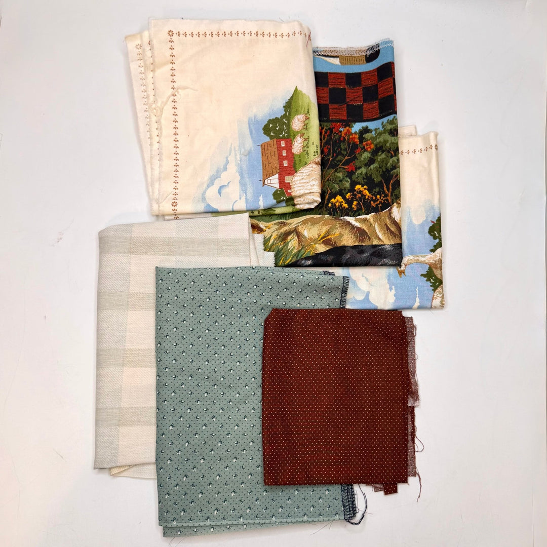 Making A House A Home - Cotton Woven - Brown/Blue - 6 Pack - True Deadstock fabric Fabric by private - Sustainable Textile | FABCYCLE