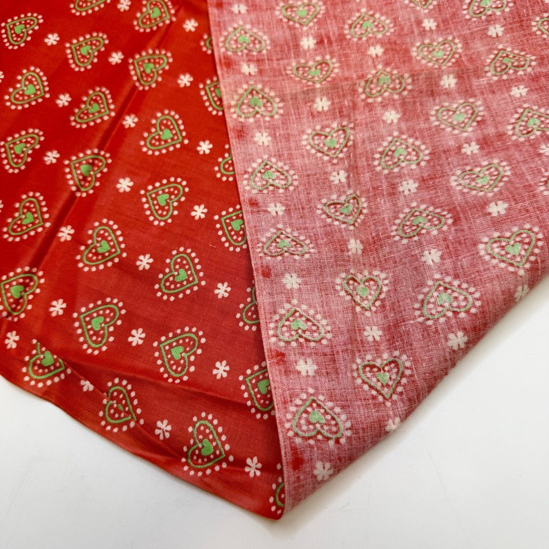 Making A House A Home - Vintage Cotton Woven - Light Red/Green Hearts - 2.25M Bundle - True Deadstock fabric Fabric by private - Sustainable Textile | FABCYCLE