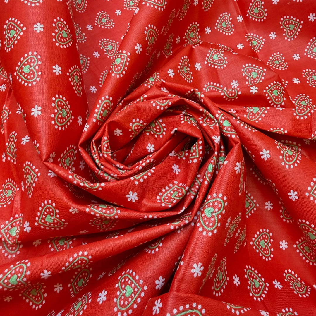 Making A House A Home - Vintage Cotton Woven - Light Red/Green Hearts - 2.25M Bundle - True Deadstock fabric Fabric by private - Sustainable Textile | FABCYCLE