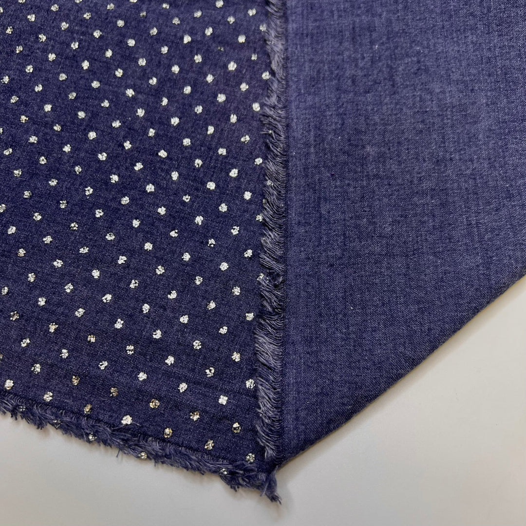 Making A Statement - Glitter Denim Cotton Blend Woven - Light Silver/Navy Polka Dots - 1.2M Bundle - True Deadstock fabric Fabric by private - Sustainable Textile | FABCYCLE