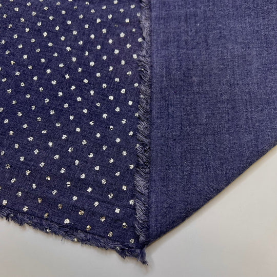 Making A Statement - Glitter Denim Cotton Blend Woven - Light Silver/Navy Polka Dots - 1.2M Bundle - True Deadstock fabric Fabric by private - Sustainable Textile | FABCYCLE