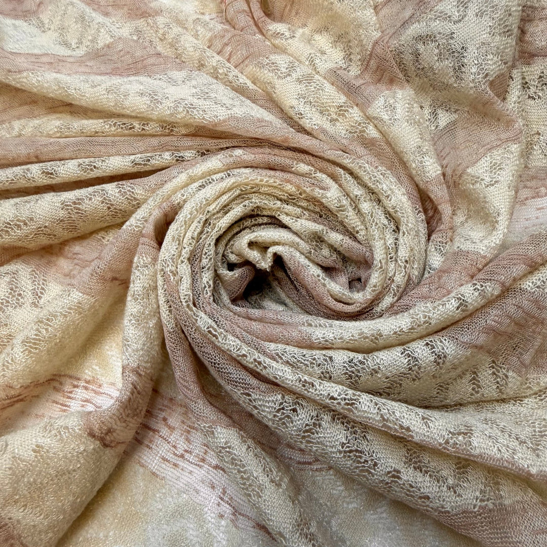 Making Eggnog - Lace Polyester Blend Knit - Beige/Cream Stripes - 1.9M Bundle - True Deadstock fabric Fabric by private - Sustainable Textile | FABCYCLE