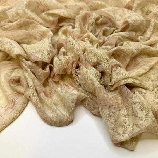 Making Eggnog - Lace Polyester Blend Knit - Beige/Cream Stripes - 1.9M Bundle - True Deadstock fabric Fabric by private - Sustainable Textile | FABCYCLE