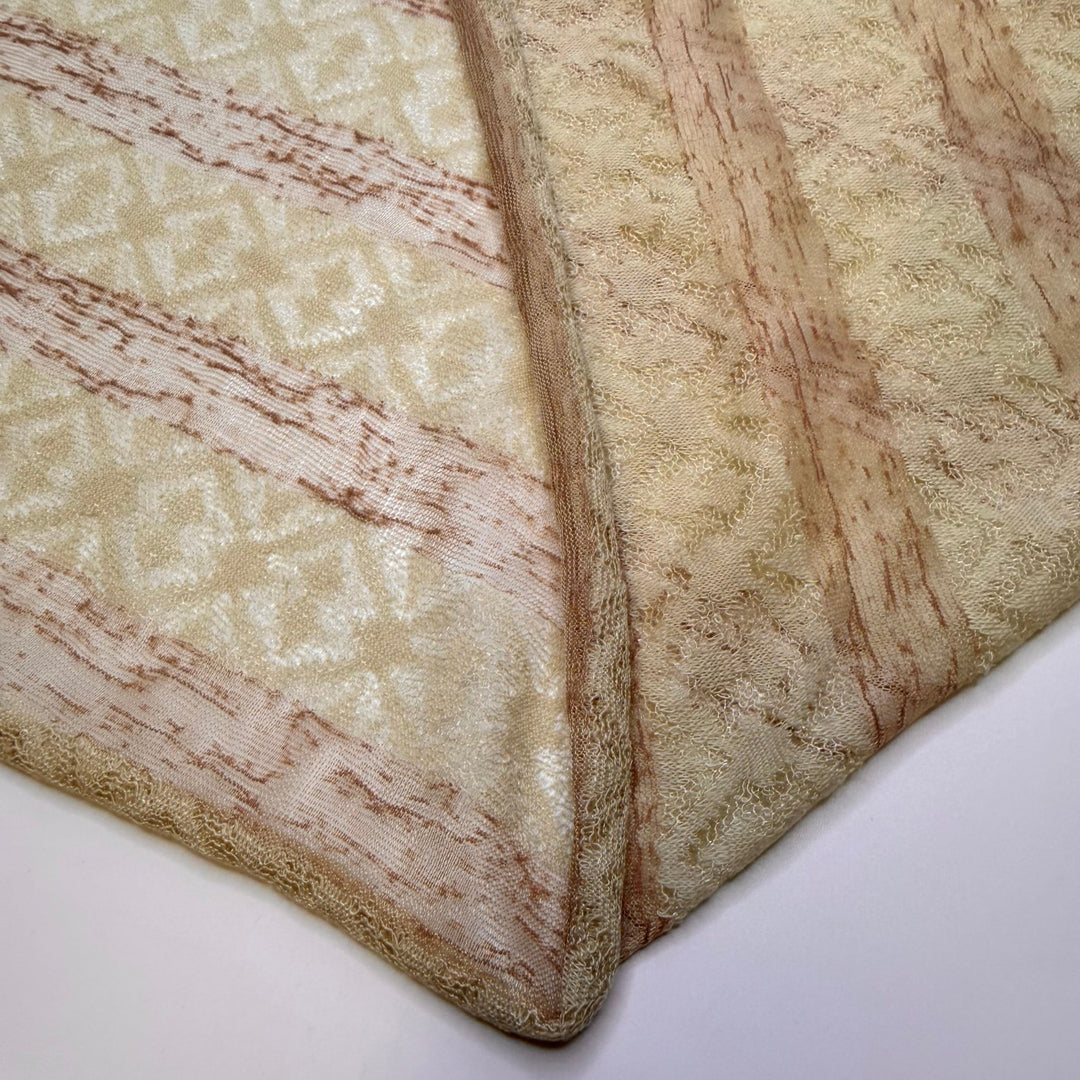 Making Eggnog - Lace Polyester Blend Knit - Beige/Cream Stripes - 1.9M Bundle - True Deadstock fabric Fabric by private - Sustainable Textile | FABCYCLE