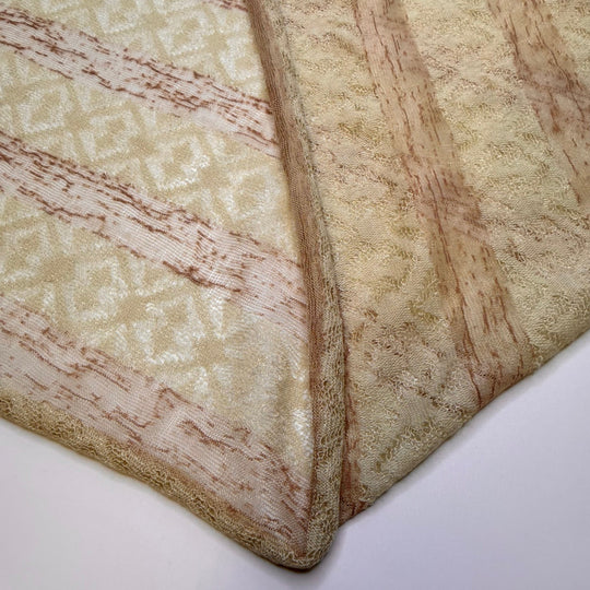 Making Eggnog - Lace Polyester Blend Knit - Beige/Cream Stripes - 1.9M Bundle - True Deadstock fabric Fabric by private - Sustainable Textile | FABCYCLE