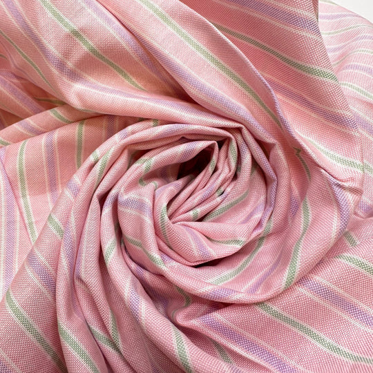 Making New Friends - Vintage Cotton Blend Woven - Light Pink Multi Stripes - 3.45M Bundle - True Deadstock fabric Fabric by private - Sustainable Textile | FABCYCLE