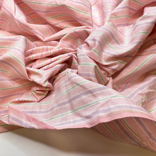 Making New Friends - Vintage Cotton Blend Woven - Light Pink Multi Stripes - 3.45M Bundle - True Deadstock fabric Fabric by private - Sustainable Textile | FABCYCLE