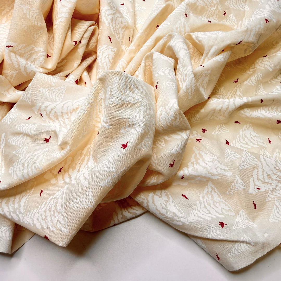 Making Winter Memories - Cotton Woven - Light Beige/Red Snowy Pine Trees - 1.26M Bundle - True Deadstock fabric Fabric by private - Sustainable Textile | FABCYCLE