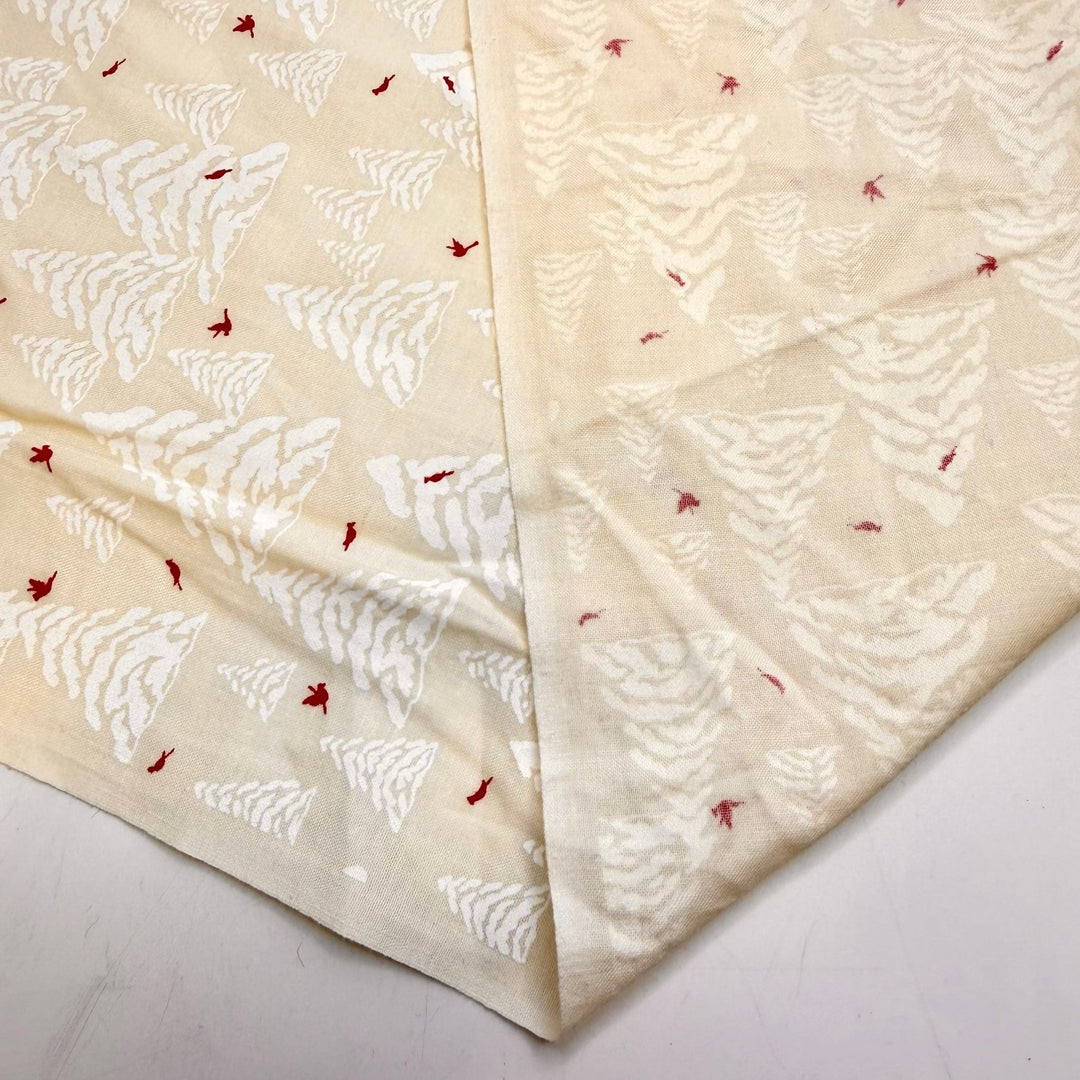 Making Winter Memories - Cotton Woven - Light Beige/Red Snowy Pine Trees - 1.26M Bundle - True Deadstock fabric Fabric by private - Sustainable Textile | FABCYCLE