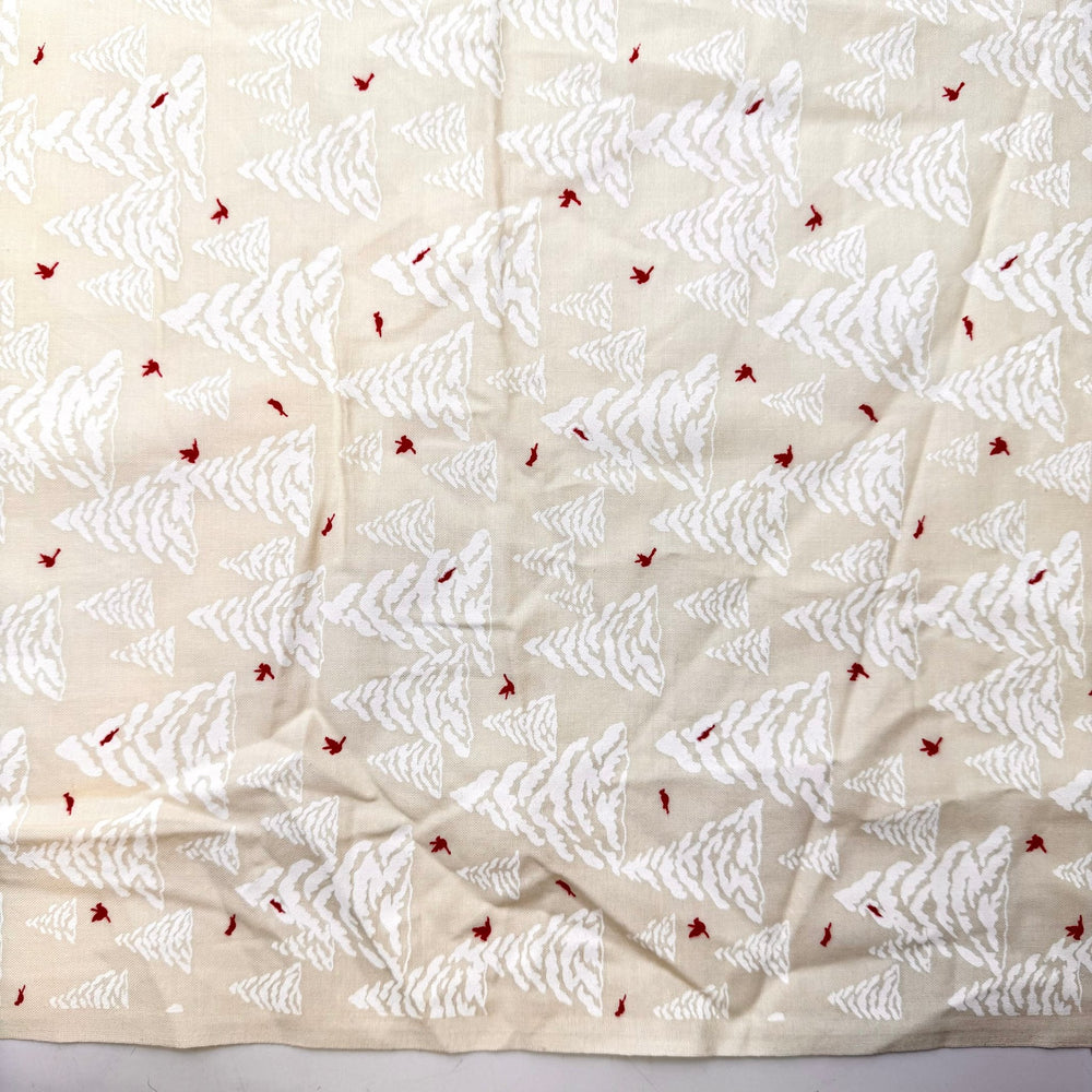 Making Winter Memories - Cotton Woven - Light Beige/Red Snowy Pine Trees - 1.26M Bundle - True Deadstock fabric Fabric by private - Sustainable Textile | FABCYCLE