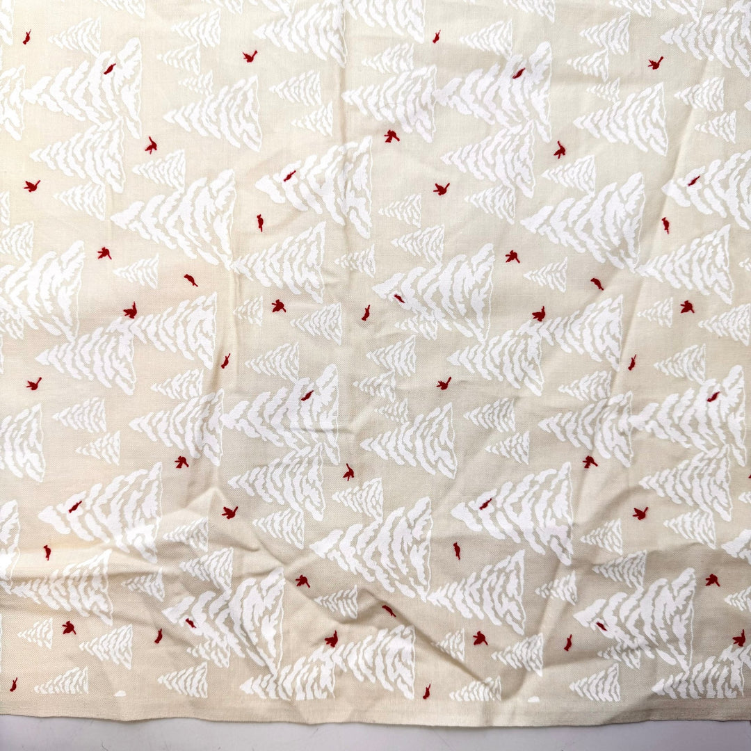 Making Winter Memories - Cotton Woven - Light Beige/Red Snowy Pine Trees - 1.26M Bundle - True Deadstock fabric Fabric by private - Sustainable Textile | FABCYCLE