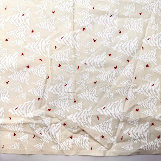 Making Winter Memories - Cotton Woven - Light Beige/Red Snowy Pine Trees - 1.26M Bundle - True Deadstock fabric Fabric by private - Sustainable Textile | FABCYCLE