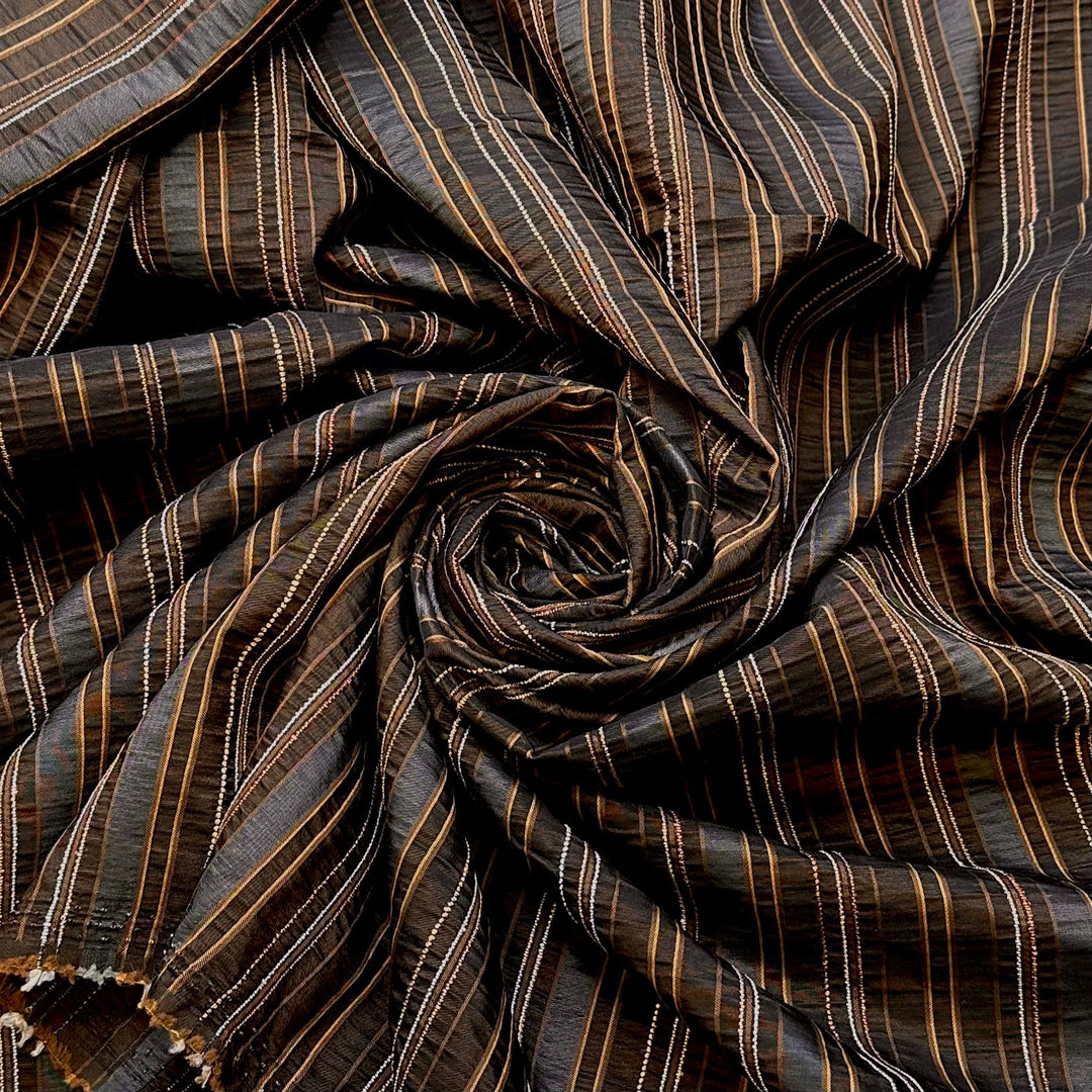 Man Cave Stools - Ribbed Taffeta Poly Woven - Dark Brown Multi Stripes - 3.75M Bundle - True Deadstock fabric Fabric by private - Sustainable Textile | FABCYCLE