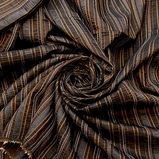 Man Cave Stools - Ribbed Taffeta Poly Woven - Dark Brown Multi Stripes - 3.75M Bundle - True Deadstock fabric Fabric by private - Sustainable Textile | FABCYCLE
