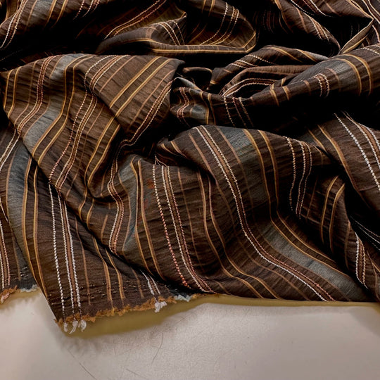 Man Cave Stools - Ribbed Taffeta Poly Woven - Dark Brown Multi Stripes - 3.75M Bundle - True Deadstock fabric Fabric by private - Sustainable Textile | FABCYCLE