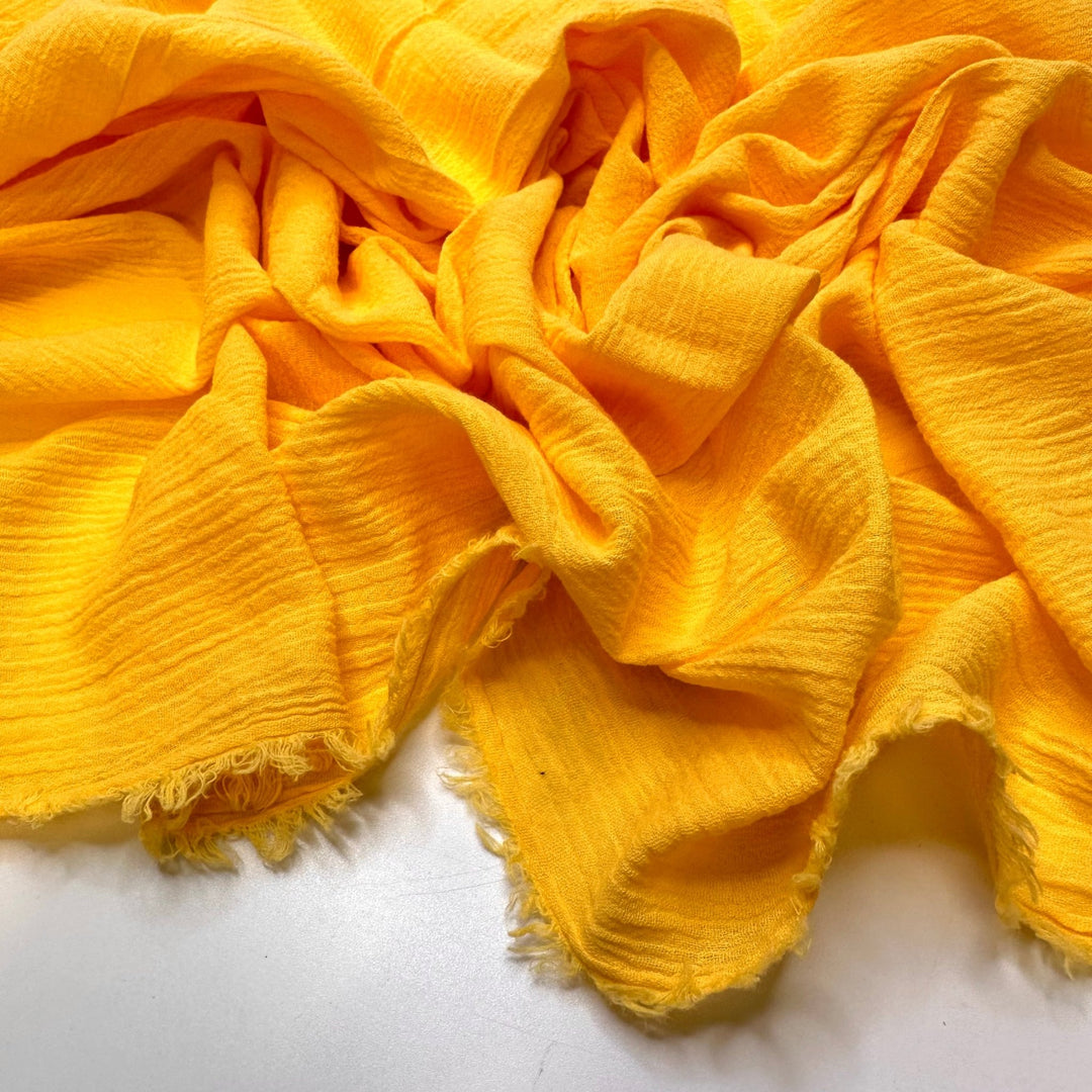 Mango Roll Food Dance - Crinkle Gauze Cotton Woven - Mango Yellow - 2.2M Bundle - True Deadstock fabric Fabric by private - Sustainable Textile | FABCYCLE