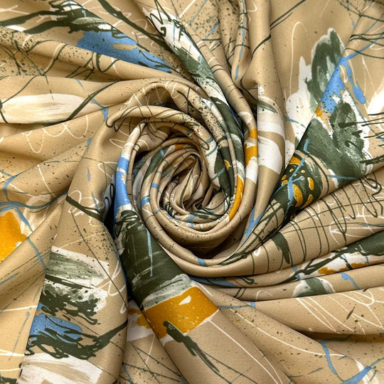 Mapping Our Route - Polyester Blend Knit - Light Beige Multi Abstract - 2.15M Bundle - True Deadstock fabric Fabric by private - Sustainable Textile | FABCYCLE