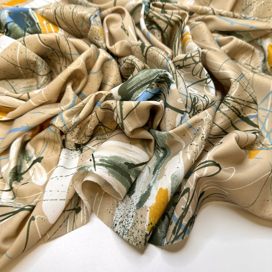 Mapping Our Route - Polyester Blend Knit - Light Beige Multi Abstract - 2.15M Bundle - True Deadstock fabric Fabric by private - Sustainable Textile | FABCYCLE