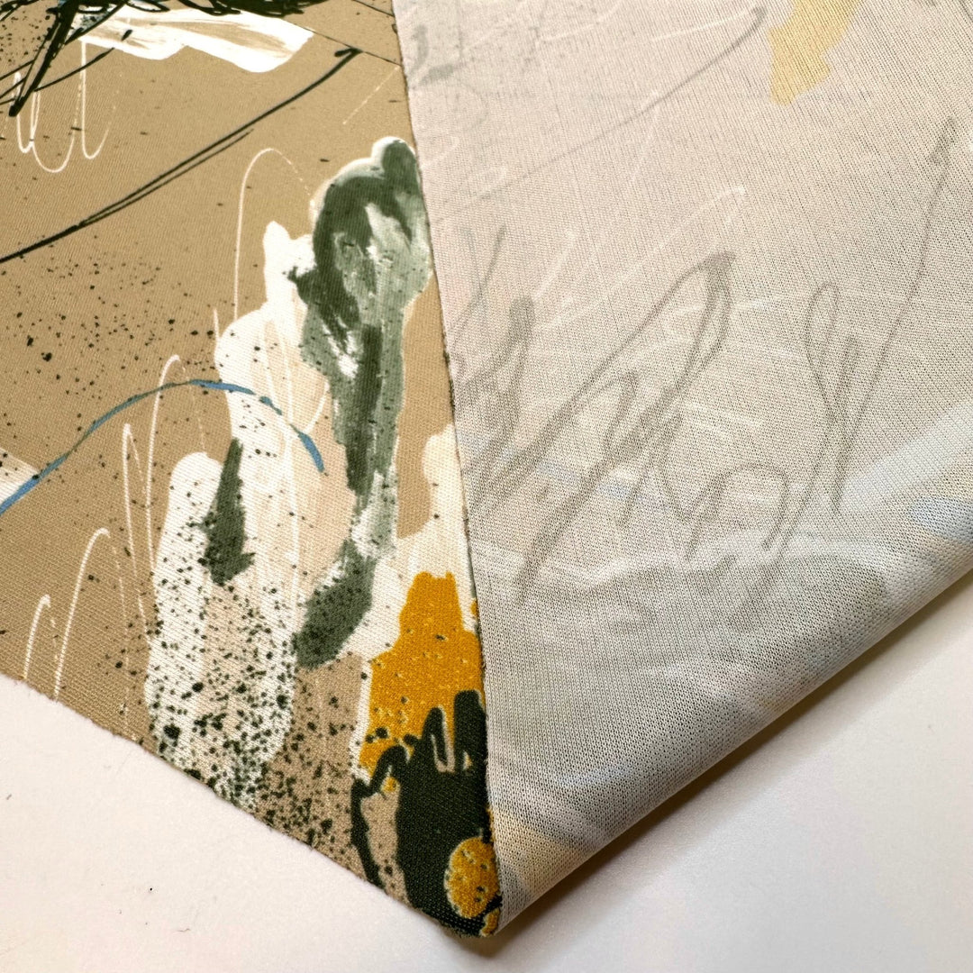 Mapping Our Route - Polyester Blend Knit - Light Beige Multi Abstract - 2.15M Bundle - True Deadstock fabric Fabric by private - Sustainable Textile | FABCYCLE