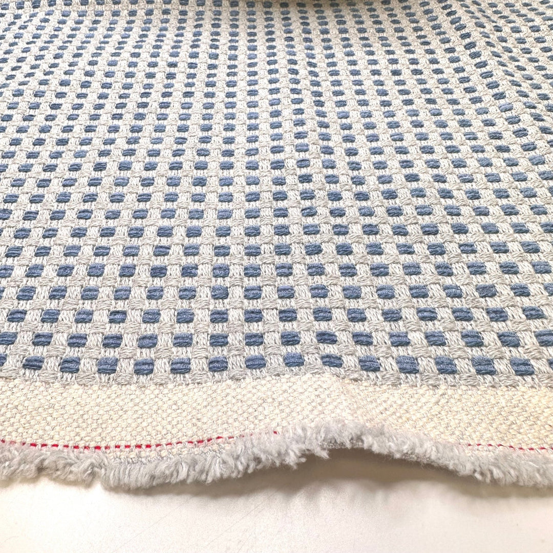 Marble Floor Hallway - Basket Weave Poly/Cotton Woven - White/Blue Plaid - 0.85M Bundle - True Deadstock fabric Fabric by private - Sustainable Textile | FABCYCLE
