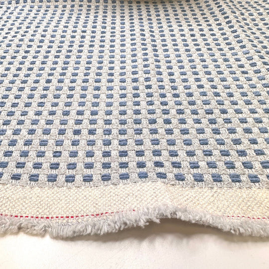 Marble Floor Hallway - Basket Weave Poly/Cotton Woven - White/Blue Plaid - 0.85M Bundle - True Deadstock fabric Fabric by private - Sustainable Textile | FABCYCLE