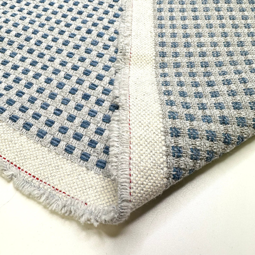 Marble Floor Hallway - Basket Weave Poly/Cotton Woven - White/Blue Plaid - 0.85M Bundle - True Deadstock fabric Fabric by private - Sustainable Textile | FABCYCLE