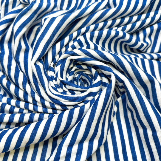Marco Polo - Rib Knit Cotton Blend Knit - Blue/White Stripes - 2M Bundle - True Deadstock fabric Fabric by private - Sustainable Textile | FABCYCLE